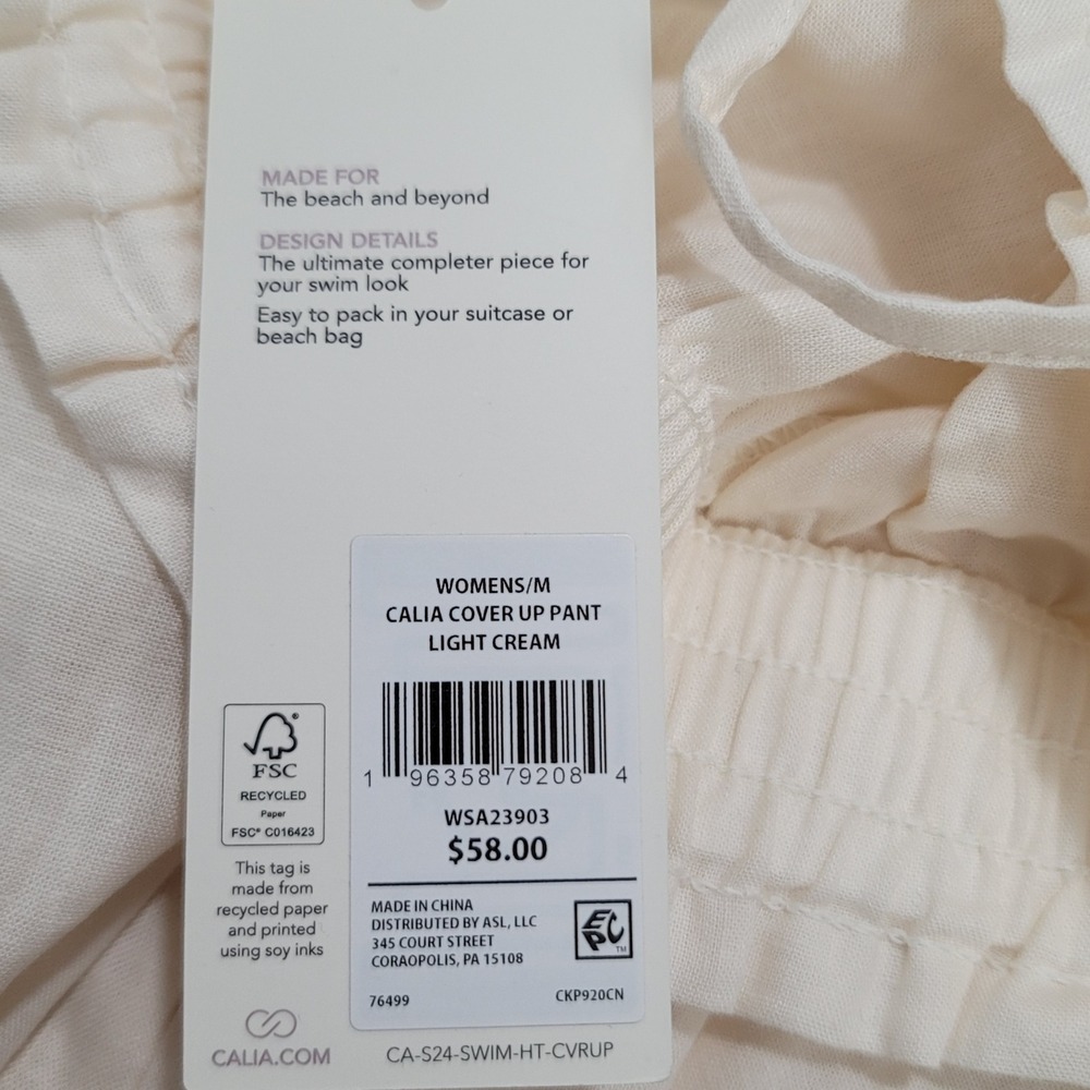 CALIA Cover Up Palazzo Pant M Cream Linen Blend Wide Leg Resort Minimalist Beach - Picture 8 of 9